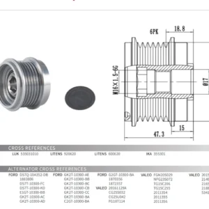 ALTERNATOR PULLEY FORD TRANSIT CUSTOM VN 2.0L Diesel DS7Q-10A352-BD, 2016- ON